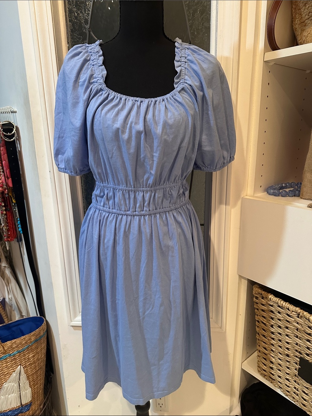 J Crew Women’s Light Blue Puff-Sleeve Cotton Dress